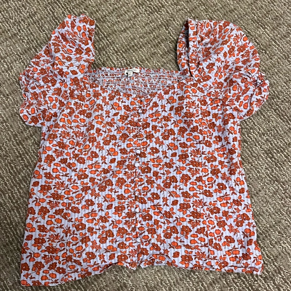 Madewell flower square neck puffy sleeves button down cute shirt!